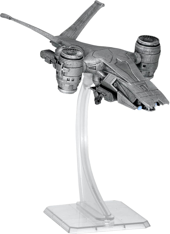 “Replica Hunter Killer Aerial de Terminator 2 sobre base de exhibición transparente.”