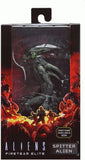 "Figura Aliens Fireteam Elite Spitter Alien en su empaque original de NECA mostrando su diseño detallado."