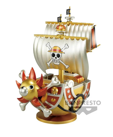 “Figura del barco Thousand Sunny edición dorada de One Piece.”