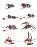 "Figura The Thing Dog Creature con todos sus accesorios: extremidades intercambiables, cuerpo de perro infectado y componentes alienígenas extraíbles."