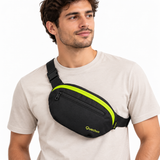 Canguro Quechua Negro con Verde Q-5217A de 2 Compartimentos