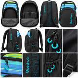 Mochila Quechua Q-1302 Negra con Celeste para Laptop y Tablet
