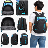 Mochila Quechua Q-1302 Negra con Celeste para Laptop y Tablet