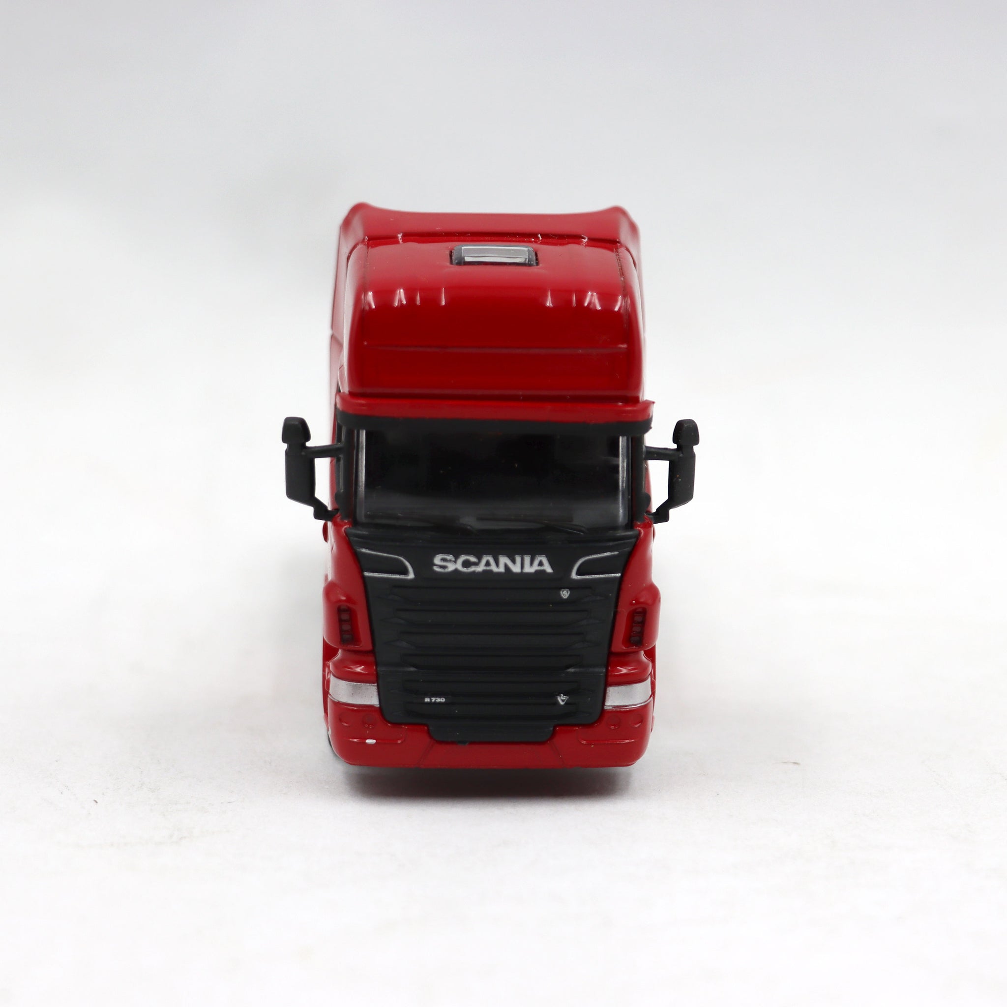 Modelo A Escala Welly Scania V8 R730 Rojo Con Remolque - 1/64 - Metal Y Plástico - 24 Cm