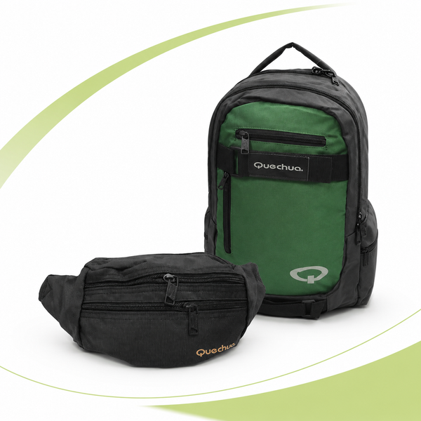 Pack Día del Padre Quechua | Mochila QC-14207 Verde/Fucsia + Canguro QC-14101 Negro