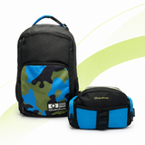 Pack Día del Padre Quechua | Mochila Q-5219A Negro/Celeste + Canguro Q-5218A Negro/Turquesa