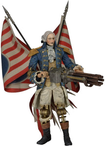 "Figura Bioshock Infinite Motorized Patriot con ametralladora, banderas y cabeza intercambiable de autómata."