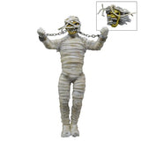 "Adorno figura Iron Maiden Momia con sus accesorios: cabeza intercambiable y cadenas listas para exhibición."