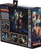 "Set de figuras Alien vs Predator Dutch y Lin con sus accesorios incluidos: cañón, katana y manos intercambiables."