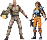 "Set de figuras Alien vs Predator de NECA, mostrando a Dutch y Lin en su empaque arcade".