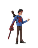 "Figura de Ash Toony Terrors mostrando detalles de sangre y la motosierra en la mano."