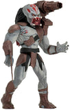 "Figura de Berserker Predator con máscara removida y botón desplegable, lista para exhibición."