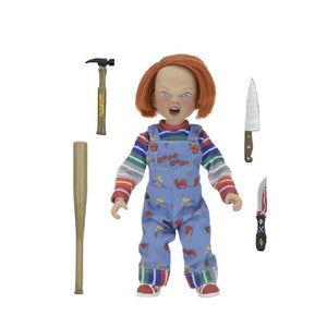 "Figura Chucky Good Guys con martillo, cuchillos y bate incluidos."