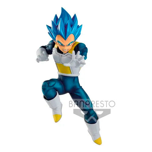 “Vegeta lanzando poder con cabello azul y armadura Saiyajin.”