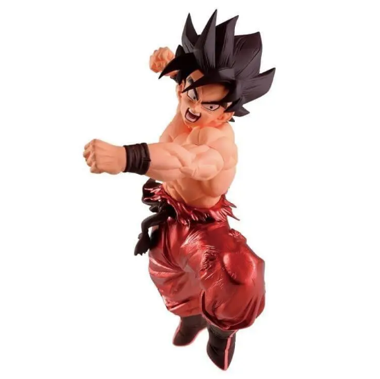 Figura de Goku en ataque con pantalón rojo brillante