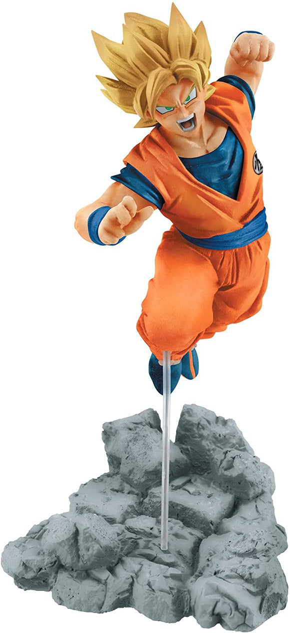 Figura de Goku Super Saiyan volando con base rocosa Bandai.