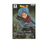 “Figura Bandai Trunks sobre base de combate estilo anime.”