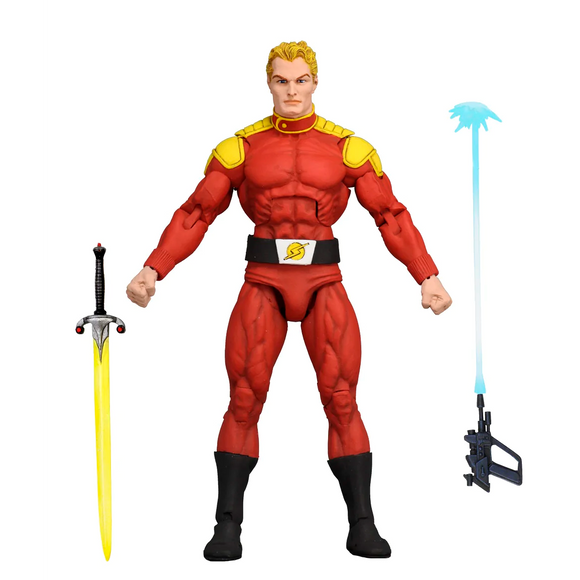 “Figura articulada Flash Gordon con espada y bláster de NECA.”