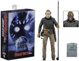 "Figura de Jason Voorhees en su empaque original de NECA mostrando la portada de Friday the 13th Part VI."