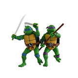 "Pack de figuras de acción Leonardo y Donatello de las Tortugas Ninja con accesorios adicionales como una caja de pizza y una porción removible."
