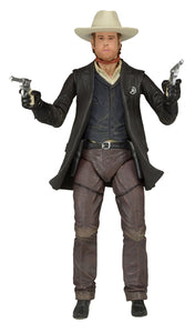 "Detalle de la figura Lone Ranger Unmasked mostrando su sombrero removible y pistolas."