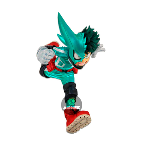 “Figura Izuku Midoriya Chronicle en pose de salto con traje verde.”

