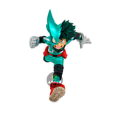  “Figura Izuku Midoriya Chronicle en pose de salto con traje verde.”