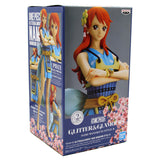 “Caja ilustrada oficial de la figura Nami Glitter & Glamours estilo Wanokuni.”