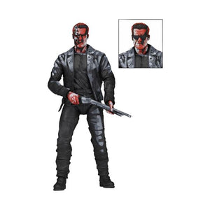 "Figura de acción T-800 con accesorios incluidos: cabeza intercambiable y telescopio clásico."