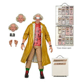 “Accesorios de Doc Brown: cabezas intercambiables, cámara y maletín con dinero.”
